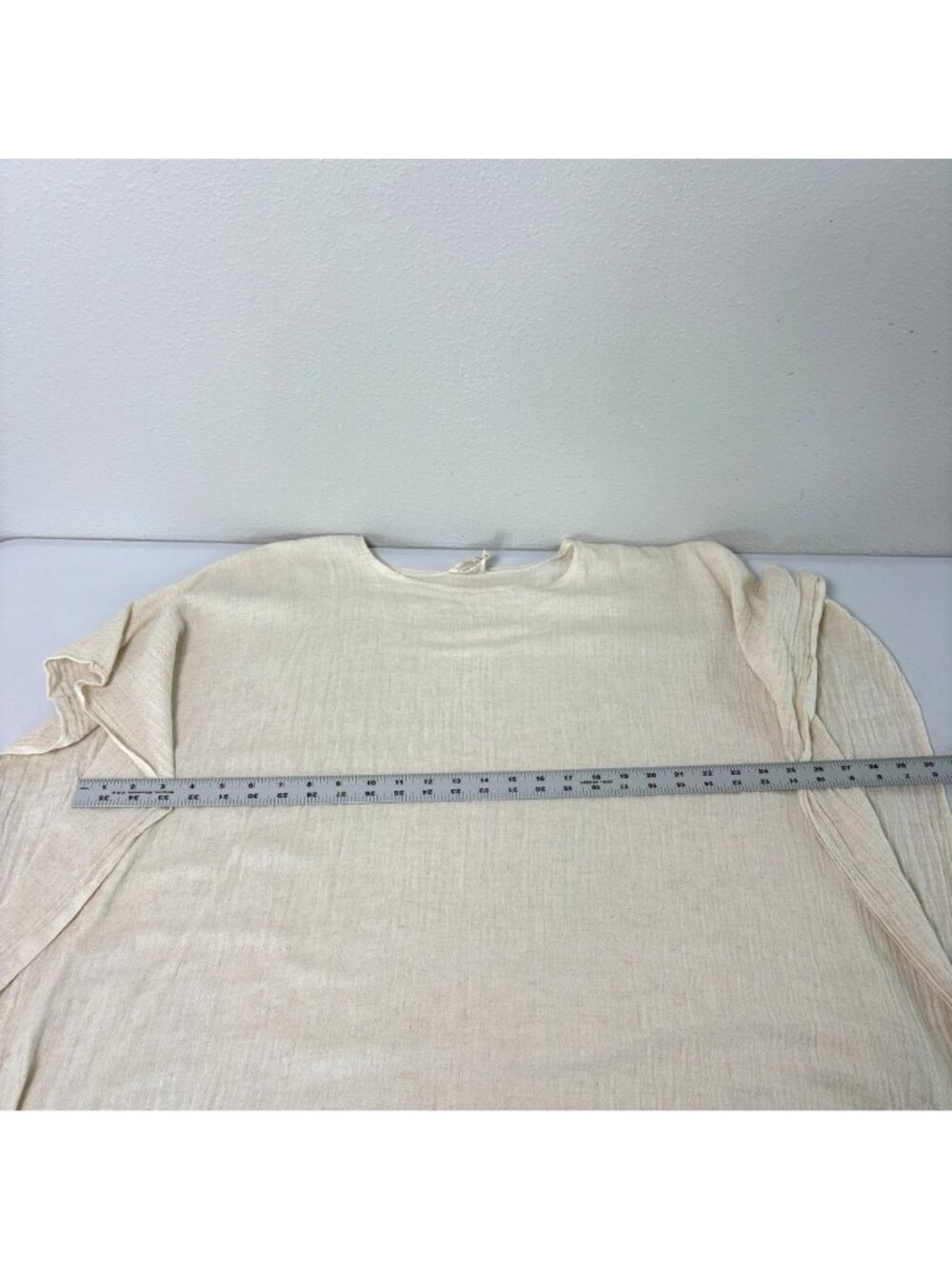 Buldano Poncho Tunic Top Beach Cover Up One Size Cream Pink Tassels Linen Cotton - Picture 8 of 12